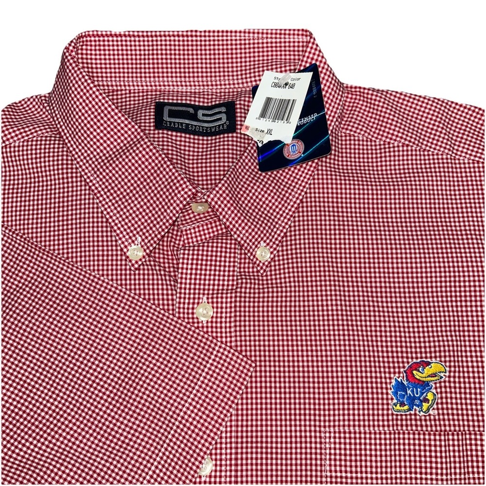 NWT Crable Sportswear Kansas Jayhawks Short Sleeve Gingham Check Men's XXL